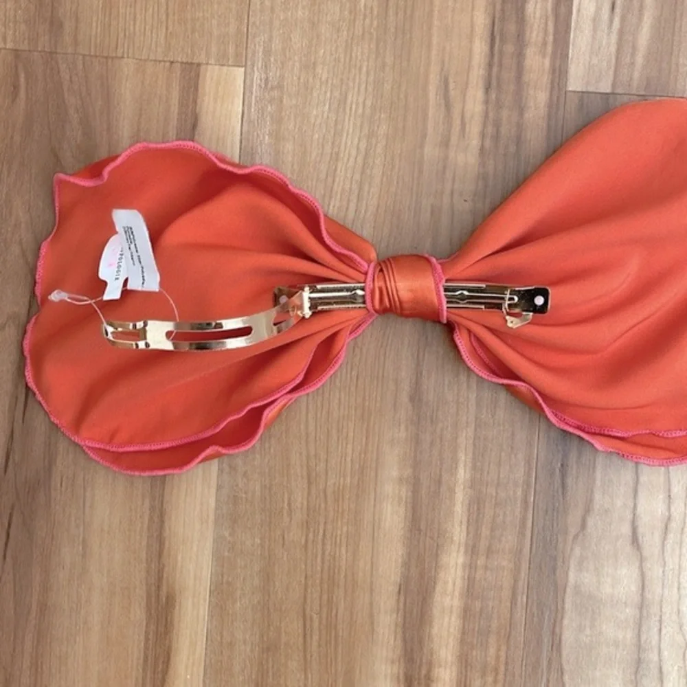 Oversized orange and pink layered bow barrette - Picture 4 of 7